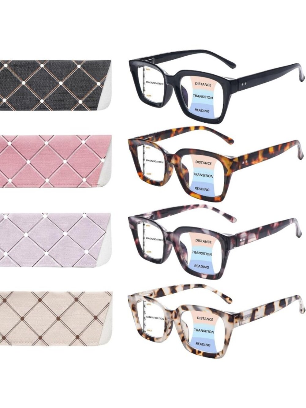 Stylish 4-Pack Multifocus Reading Glasses for Women - Blue Light Blocking